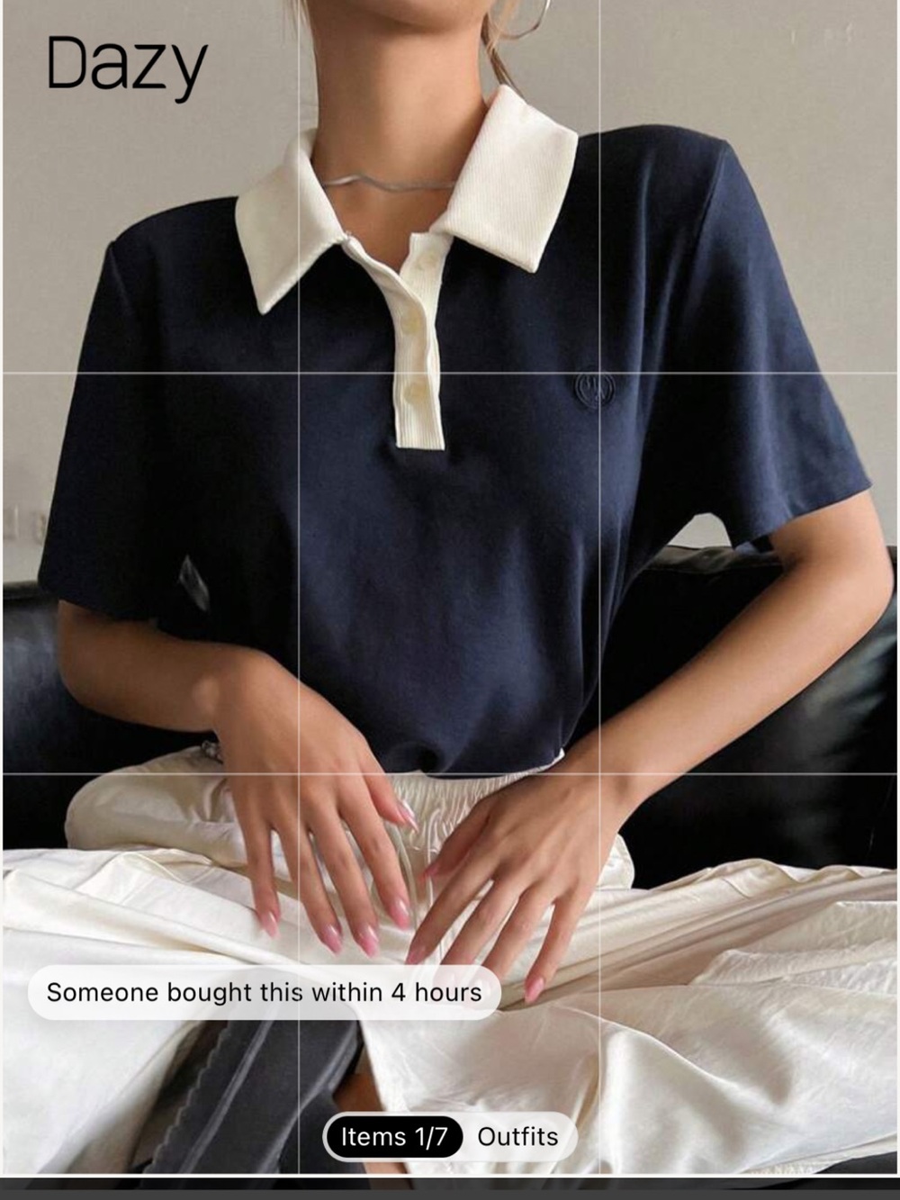 NWT Classic Navy Polo Top with Cream Collar